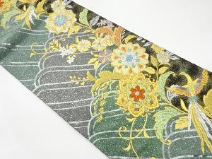 リサイクル　金銀糸華紋に鳳凰・花々模様織出し全通袋帯